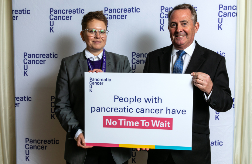 Dr Liam Fox MP with Anna Bailey Bearfield from Pancreatic Cancer UK