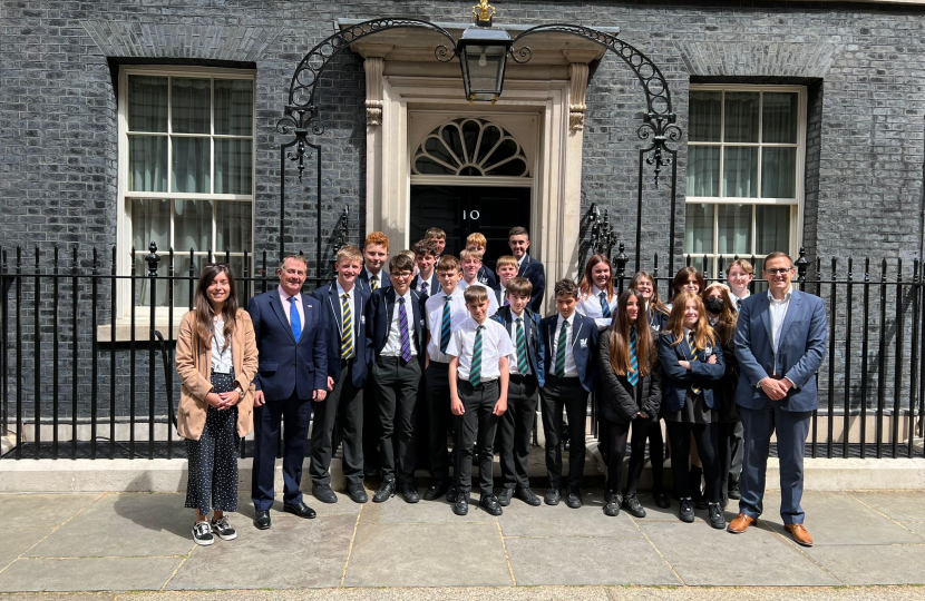 Students from Gordano School having a photo with Dr Fox outside Parliament