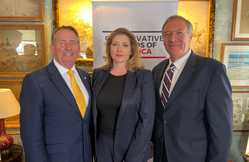 Dr Liam Fox with Penny Mordaunt and Mike Pompeo