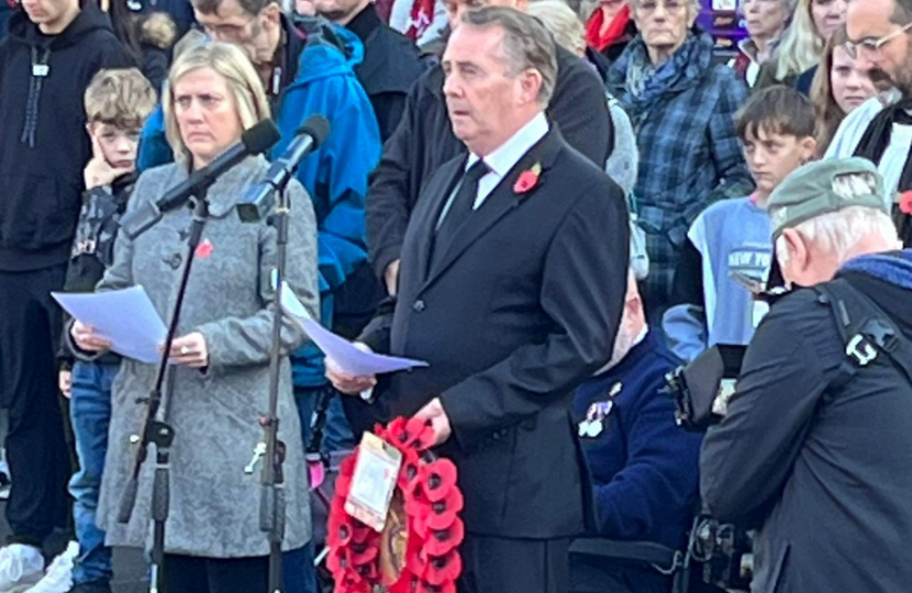 Dr Liam Fox speaks at the Remembrance Parade
