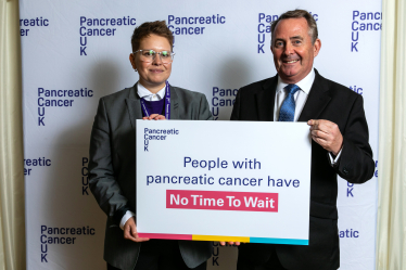 Dr Liam Fox MP with Anna Bailey Bearfield from Pancreatic Cancer UK